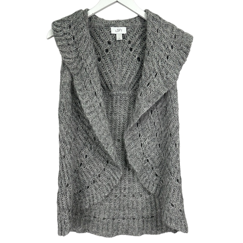 LOFT Gray Alpaca Blend Open Knit Sweater Cardigan Vest Size Medium